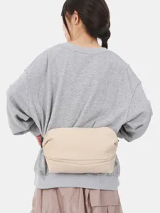 Minimalist nylon women waist bag casual daily crossbody chest bag large capacity beige