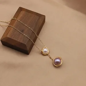 Collier de Perles d'Eau Douce Rétro pour Femmes en Cuivre Plaqué Or 18K Pendentif Baroque Collier Bijoux Élégants Faits à Main Cadeau
