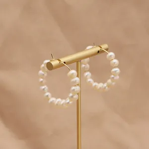 Süßwasser Perlen Creolen Ohrringe minimalistisches Retro Design elegante Mode Damenschmuck