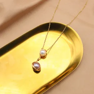 Élégant collier pendentif perle double plaqué or design vintage bijoux de mode femme