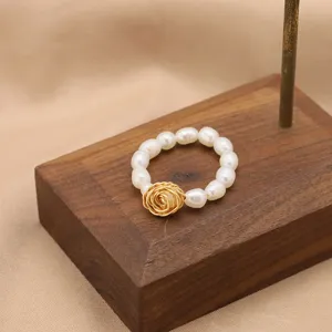 Anello in Perle d'Acqua Dolce Naturali Fatto a Mano per Donna Vintage Placcato Oro Filo Intrecciato Rosa Anello con Perline Regalo Gioielli