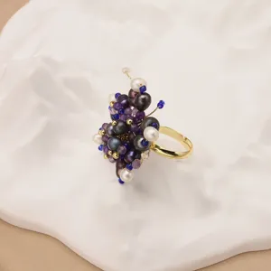 Echtem Perlchen Blumen offener Ring, vergoldeter Kupfer Vintage Statement Ring Damen.