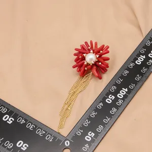 Coral branch pearl tassel earrings copper 18K gold plated zircon fashion jewelry main