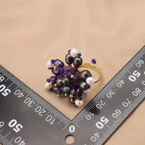 Natürliche Perle Blume offener Ring Vintage Kupfer vergoldet Fingerschnellen Schmuck