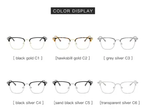 Halbrand quadratische Blaulichtfilter Brille, stilvolles Metallgestell optische Brillen.