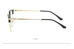 Seitenansicht Detail der schwarz goldenen Halbrand Blaulichtfilter Brille Fassung.