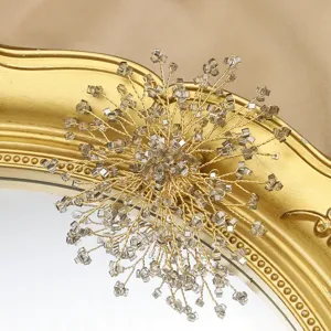 Handmade crystal beaded snowflake brooch vintage gold flower brooch elegant accessory for women