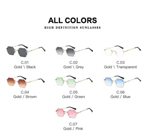Women Men Rimless Polygon Sunglasses Vintage Metal Gradient Sun Glasses Trendy Eyewear