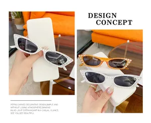 Modische schmale Strass Katzenauge Sonnenbrille für Damen und Herren, cooler Hip Hop Style.