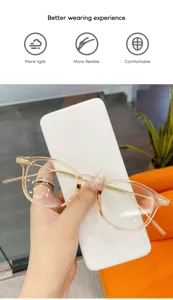 Elegantes gafas graduadas redondas transparentes con patillas de metal ligeras para uso diario.