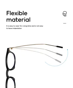 Vista detallada de elegantes gafas redondas con patillas metálicas flexibles y cómodas.