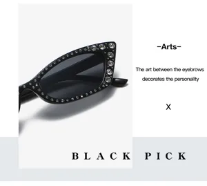 Schicke kleine Sonnenbrille mit Strass für Damen, modische schwarze Cat-Eye-Sonnenbrille.