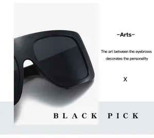 Oversized black shield sunglasses detail, flat top fashion sun glasses, bold modern look.