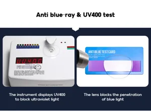 Detalle de prueba de lentes con proteccion anti luz azul y UV400 de gran rendimiento.