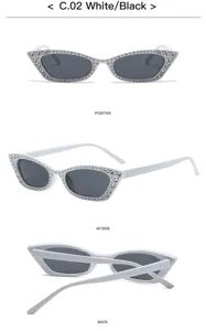 Weiße Strass-Cat-Eye-Sonnenbrille für trendige Damen und Herren, stilvolle kleine Brille.