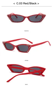 Rote Strass Katzenaugen Sonnenbrille, stilvolle Kristall verzierte Brille für Damen.