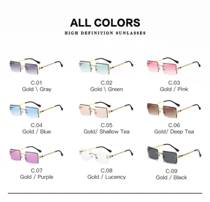 Damen Mode Rimless Farbverlauf Quadratisch Sonnenbrille Luxus Kristall Schnitt Metall Brille