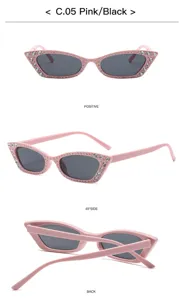 Rheinsteinchen schmale Katzenaugen Sonnenbrille in Rosa, modischer UV-Schutz für Damen.