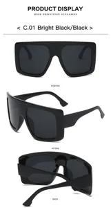 Oversized shield sunglasses detail view showing the sleek flat top frame from angles.