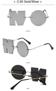 Unregelmäßige rahmenlose Party Sonnenbrille mit quadratischen und runden Gläsern Gold.