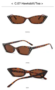 Trendige kleine Strass-Katzenauge-Sonnenbrille mit Leo-Muster und braunen Gläsern für Damen.