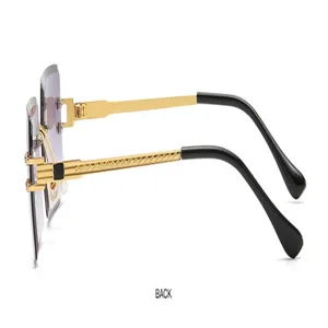Damen rahmenlose quadratische Sonnenbrille mit Farbverlauf und goldenen Seil-Buegeln.