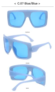 Oversized shield sunglasses with large square frame and blue lenses for trendy outdoor wear.