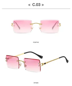 Damen rhamenlose Sonnenbrille mit Farbverlauf in Rosa und eleganten Metallbuegeln fuer den Alltag.