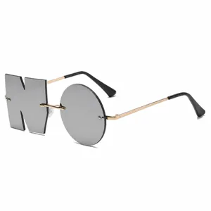 Lustige NO Buchstaben Unregelmäßige Randlose Sonnenbrille Partybrille Metallrahmen AC Linse UV400 Für Herren Damen Brillen