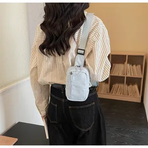 Light blue casual crossbody chest bag for women, perfect for travel, sports and daily use.