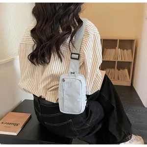 Korean style grid crossbody chest bag for women, casual sports travel sling bag light blue.
