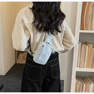 Casual light blue canvas chest bag crossbody shoulder bag for women daily outdoor travel