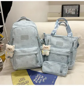 Cute star pattern student school backpack set large capacity travel book bag daily use