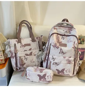 Süßer Rucksack Set mit Schmetterling Print, große Kapazität für Schüler Alltag und Schule.