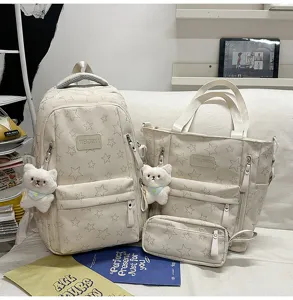 Cute star pattern school backpack large capacity three piece set for teenage student girls