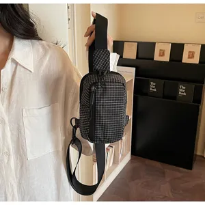Korean style grid chest bag travel crossbody bag for women casual fashion phone bag