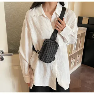 Korean style plaid chest bag, fashion casual crossbody waist bag for women traveling daily sports.