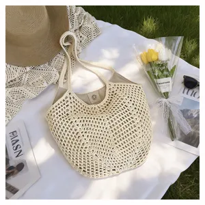 Geflochtene Häkel Tasche Ästhetische Sommer Strand Schultertasche Freizeit Stroh Handtasche