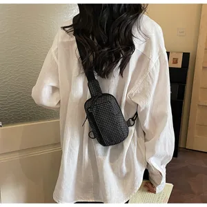 Korean style plaid chest bag for women, casual crossbody shoulder bag for travel daily use.