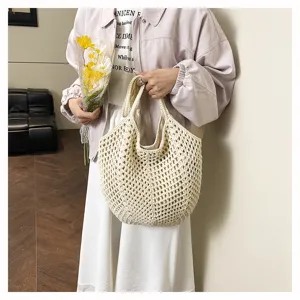 Damen Strick Häkeln Shopper Tasche lässige Strand Umhängetasche für den Alltag