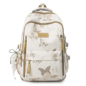 Chic Vintage Schmetterling Druck Segeltuch Rucksack mit praktischen Taschen und Anhänger.