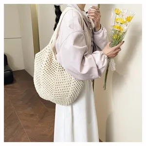 Elegante Damen Strick Häkel Umhängetasche, lässige Strand Tote Bag für den Alltag.
