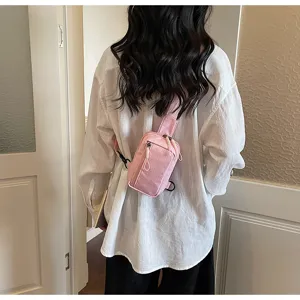 Korean style plaid phone chest bag for women, stylish crossbody bag for casual sports travel.