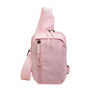 Pink grid sling bag casual crossbody chest pack stylish travel daily bag for women