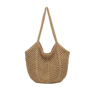 Gestrickte Häkel-Damentasche Shopper, stylische lässige Schultertasche und Strandtasche.