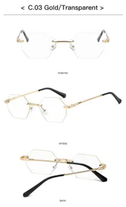Retro polygon rimless metal sunglasses with luxury textured temples for daily street wear.
