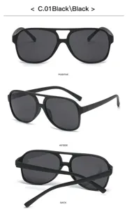 Lunettes de soleil noires à double pont classique avec verres sombres, style rétro.
