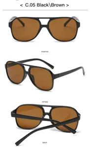 Lunettes de soleil oversize double pont rétro avec verres marron, style vintage unisexe.