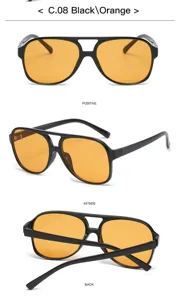 Lunettes de soleil rétro à double pont avec verres orange, grand cadre tendance et style unique.