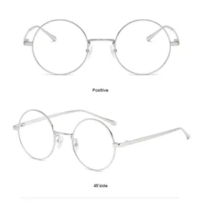 Montura de gafas redonda clásica de metal plateado con gran diseño vintage para uso diario.
